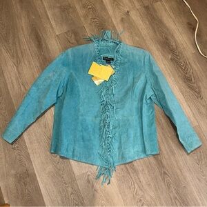 Vintage 90 Dialogue Turquoise Suede Fringe Blazer